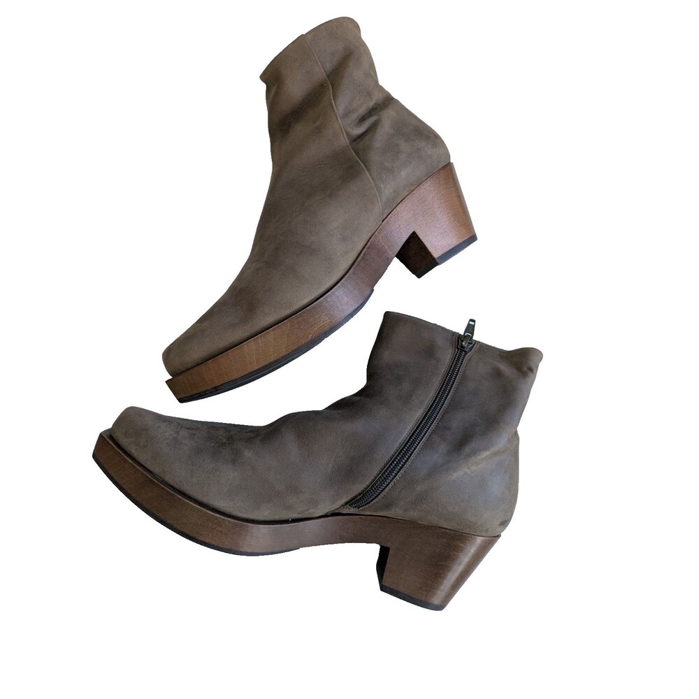 Coclico Tik Sabina Suede Shearling Clog Boots EU 40 US 10 Brown Wood Heel